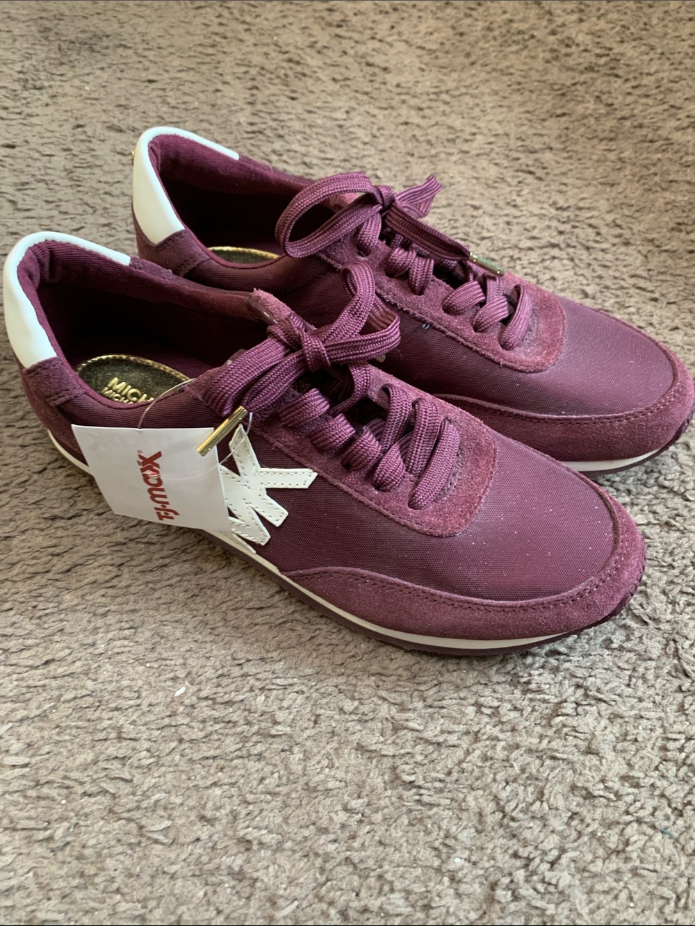 Michael Kors Burgundy MK Logo Lace-Up Sneakers - Picture 3 of 5